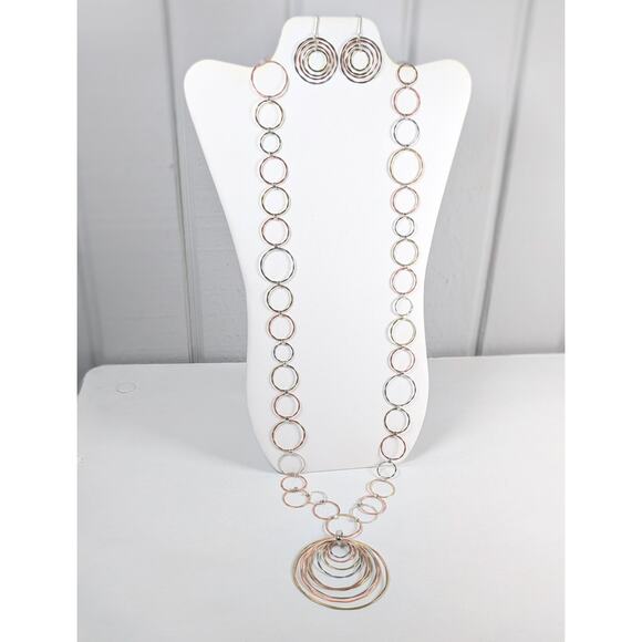 RLM Studio 925 Sterling Tri-Metal Round Link Necklace Pendant Earring Set *READ - Picture 2 of 10